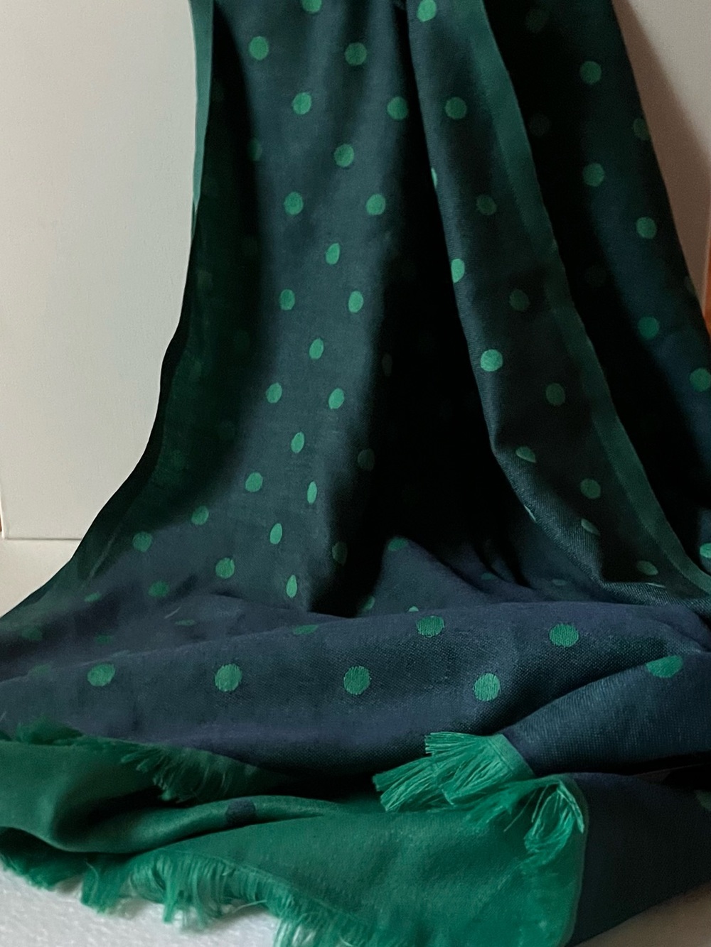 NWT Talbots Reversible Green Polka Dot Oversized Scarf Wrap 70” x 28” - Picture 2 of 5